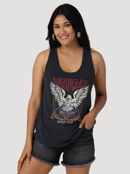 Wrangler Caviar Heather World Tour Racerback Women's Tank Top 112328912