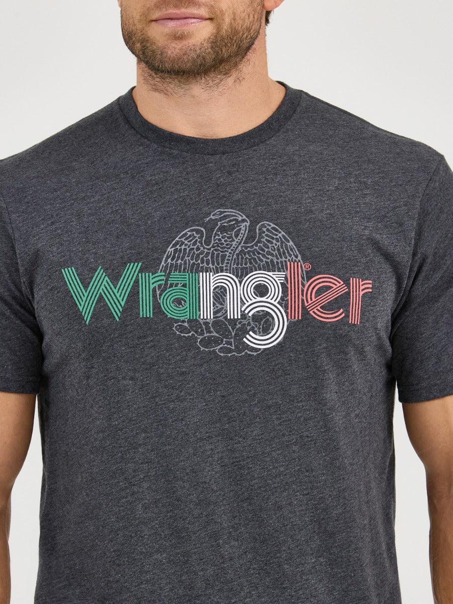 Wrangler Caviar Heatther HD Ink Wrangler Logo Men's Short Sleeve Graphic Knit T-Shirt 112358703