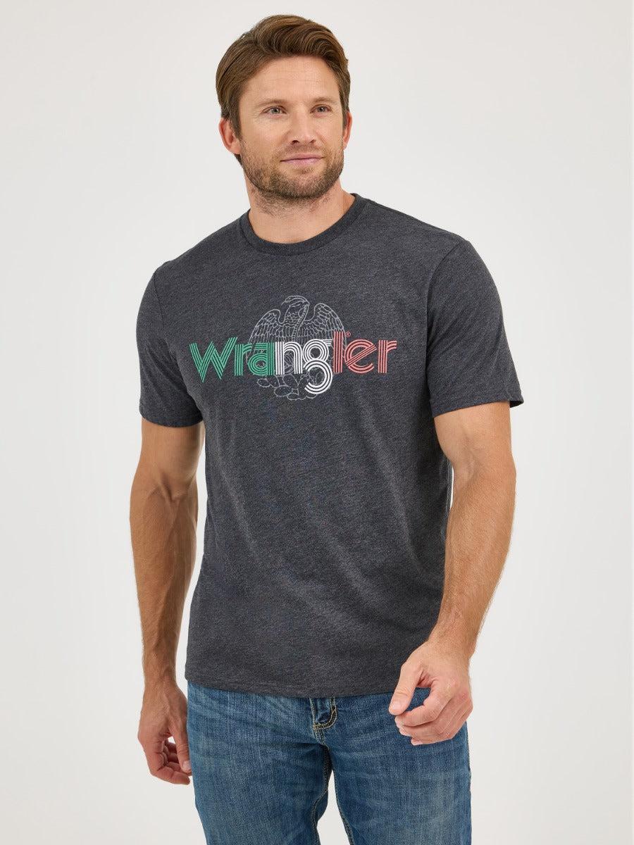 Wrangler Caviar Heatther HD Ink Wrangler Logo Men's Short Sleeve Graphic Knit T-Shirt 112358703