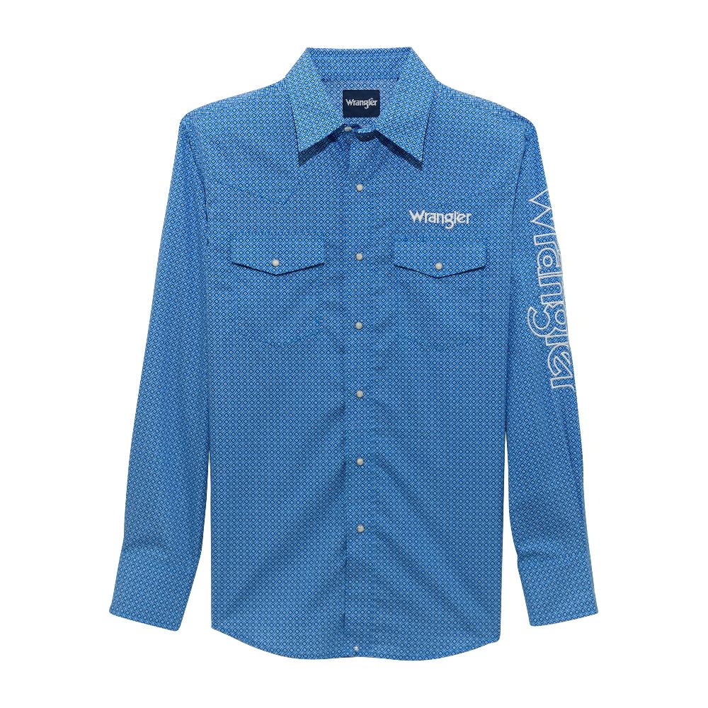 Wrangler Cerulean Men's Logo Collared Longsleeve Western Snap Shirt 112365839
