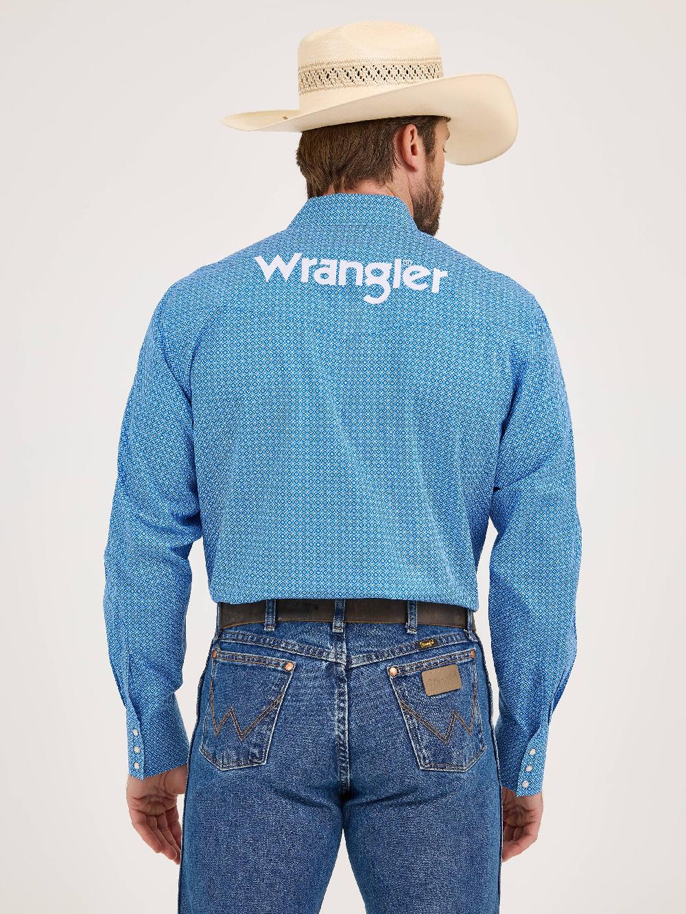 Wrangler Cerulean Men's Logo Collared Longsleeve Western Snap Shirt 112365839