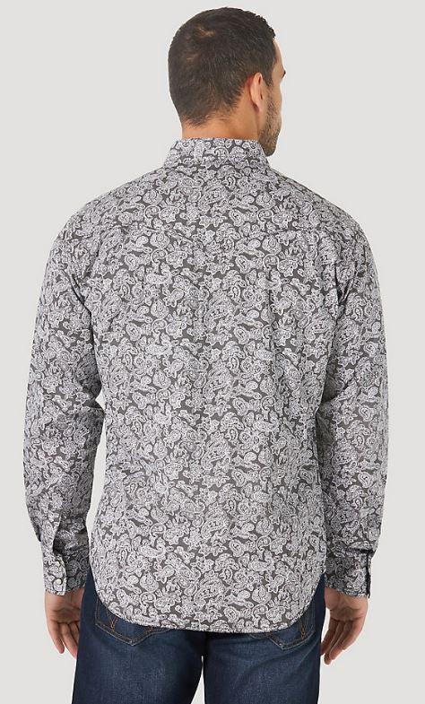 Wrangler Charcoal Grey Retro Long Sleeve Men's Western Snap Printed Long Sleeve Shirt MVR593M