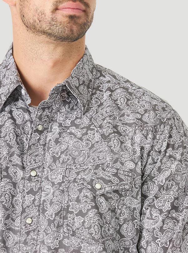Wrangler Charcoal Grey Retro Long Sleeve Men's Western Snap Printed Long Sleeve Shirt MVR593M