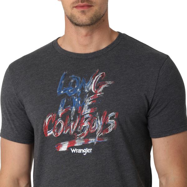 Wrangler Charcoal Long Live Cowboys USA Men's Short Sleeve Tee Shirt 112328856