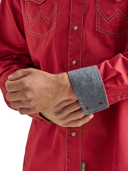 Wrangler Chili Red Retro Premium Long Sleeve Men's Button Down Solid Shirt 112338147