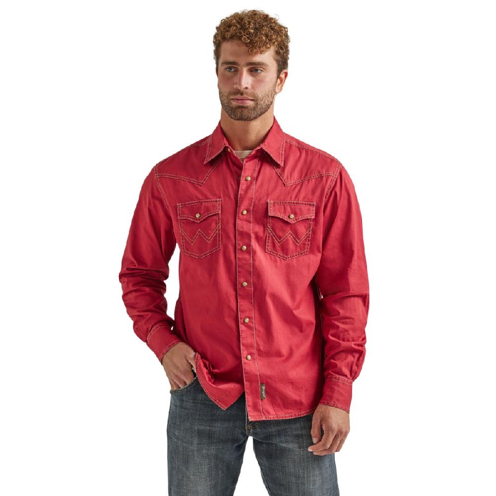 Wrangler Chili Red Retro Premium Long Sleeve Men's Button Down Solid Shirt 112338147