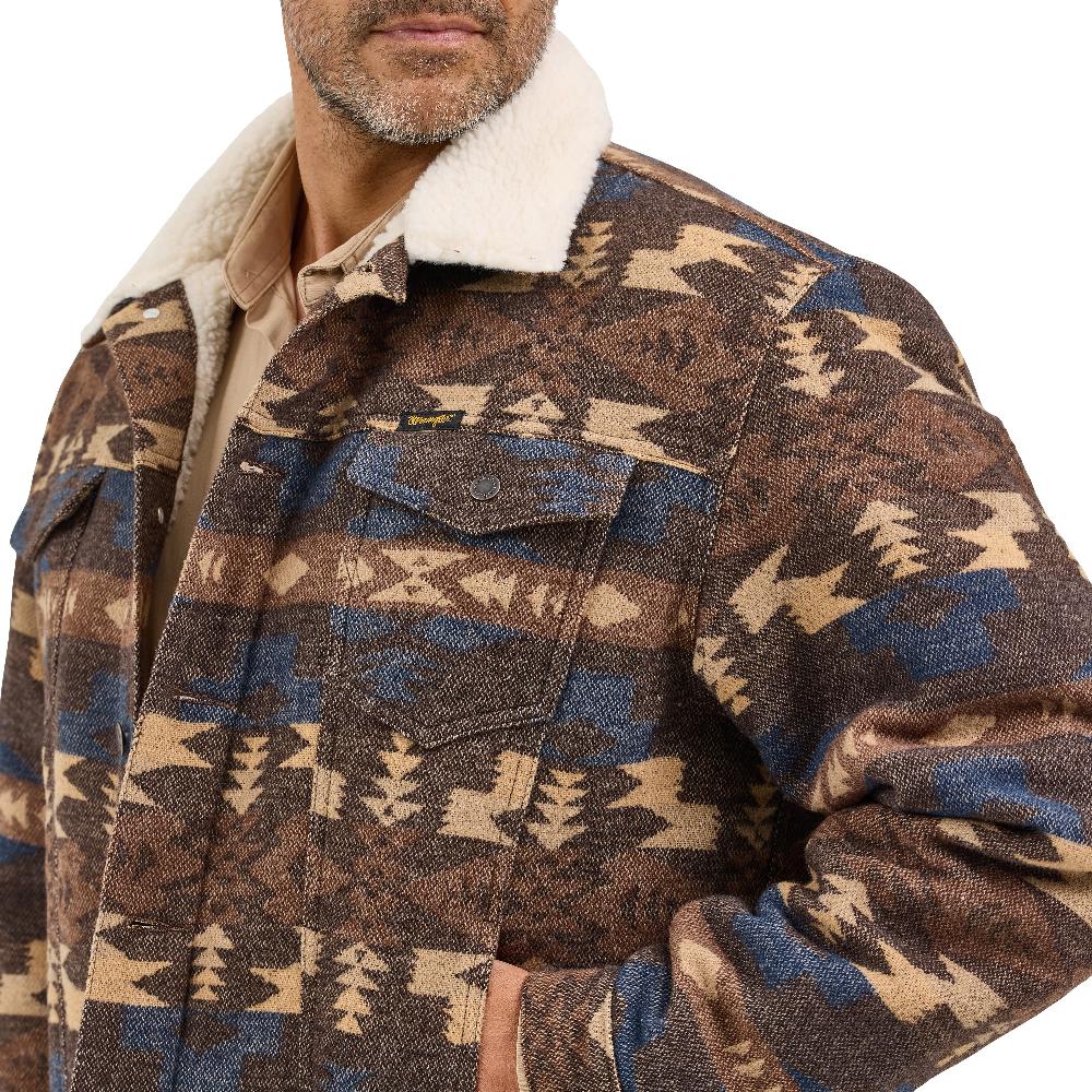 Wrangler Chocolate Torte Sherpa Lined Jacquard Print Men's Jacket 112368213