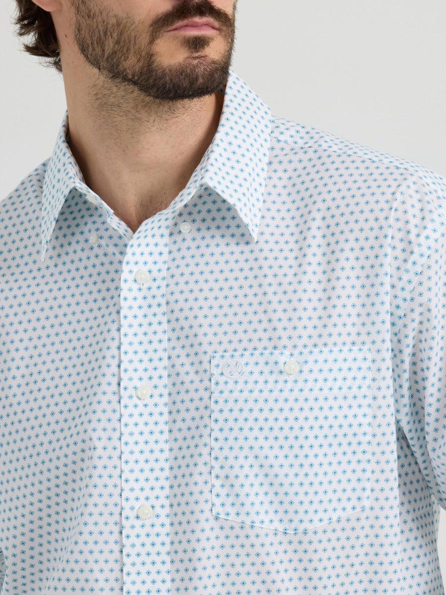 Wrangler Classics Blue With Print Men's Collared Long Sleeve Button Down Shirt 112344264