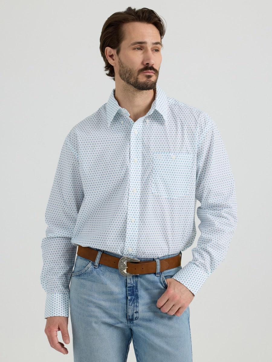 Wrangler Classics Blue with Print Men's Collared Long Sleeve Button Down Shirt 112344264