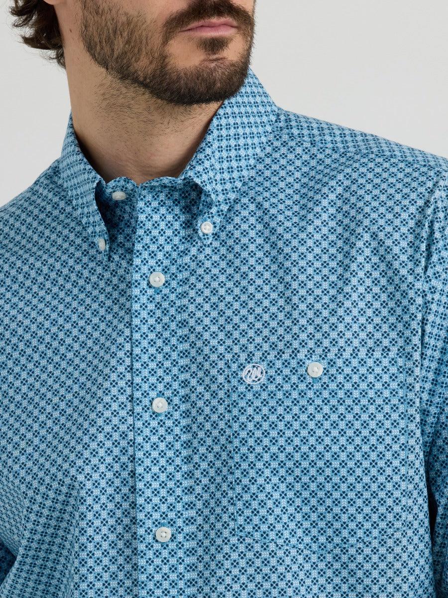 Wrangler Classics Blue With Print Men's Long Sleeve Collared Button Down Shirt 112344263