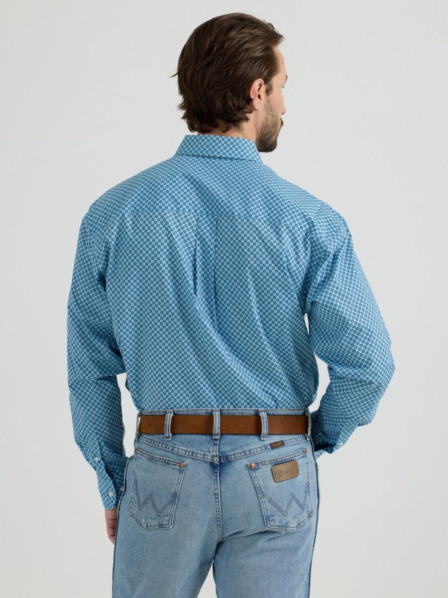 Wrangler Classics Blue With Print Men's Long Sleeve Collared Button Down Shirt 112344263