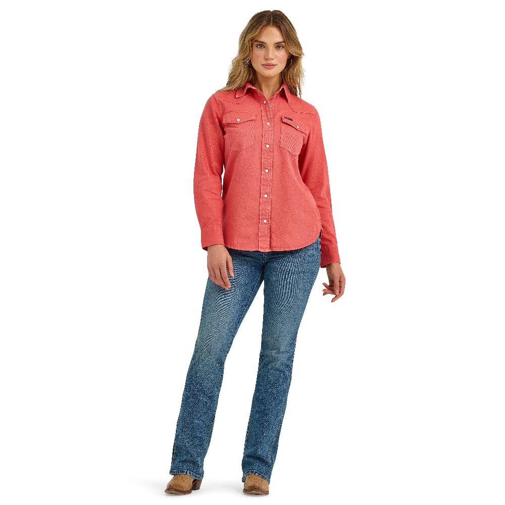 Wrangler Coral Retro Punchy Women's Collared Vintage Cowboy Snap Longsleeve Top 112368182