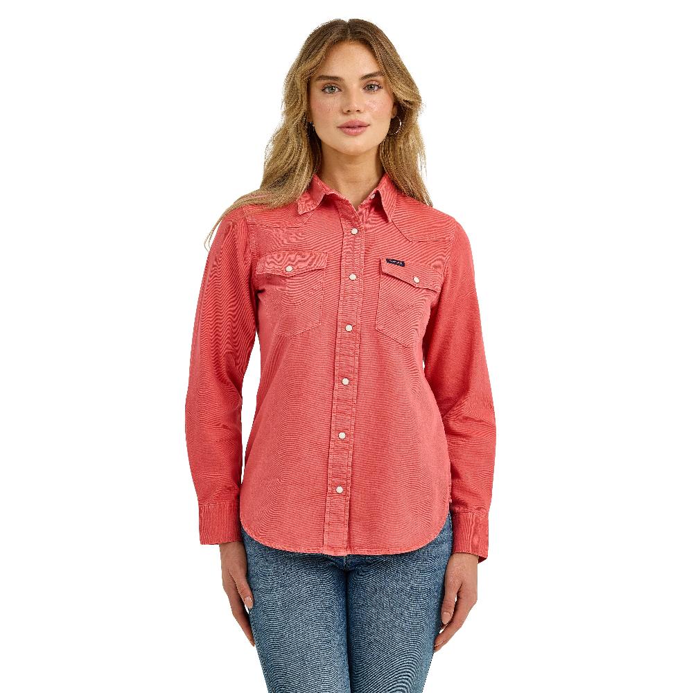 Wrangler Coral Retro Punchy Women's Collared Vintage Cowboy Snap Longsleeve Top 112368182