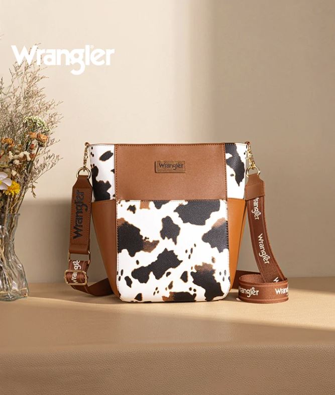 Wrangler Cow-Brown Cow Print Crossbody Bucket Bag WG67-9182COW-BR