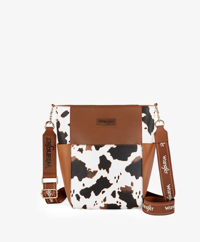 Wrangler Cow-Brown Cow Print Crossbody Bucket Bag WG67-9182COW-BR