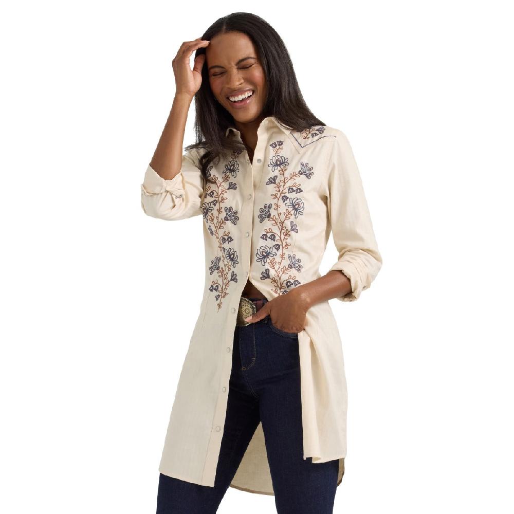 Wrangler Cream/Floral Retro Women's Collared Western Snap Shirt Dress 112361198