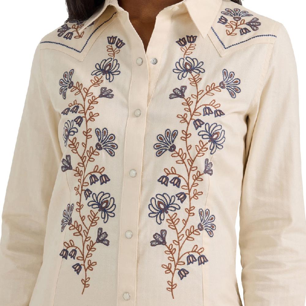 Wrangler Cream/Floral Retro Women's Collared Western Snap Shirt Dress 112361198
