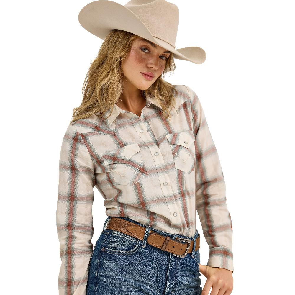 Wrangler Cream Plaid Women's Essential Top 112367227