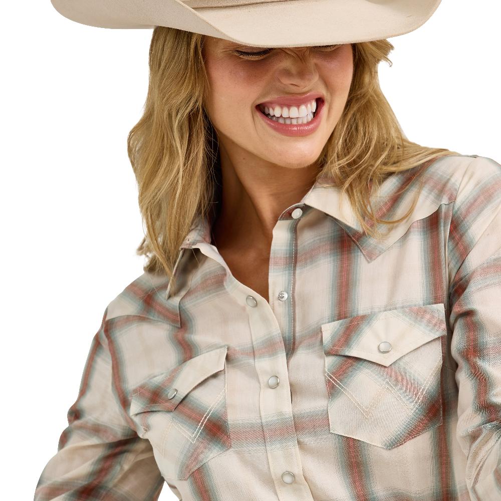 Wrangler Cream Plaid Women's Essential Top 112367227