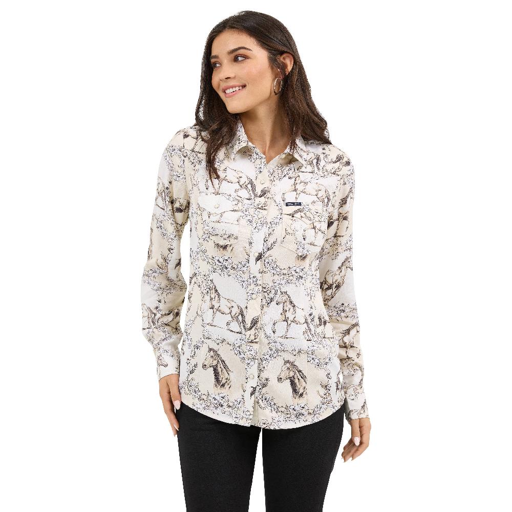 Wrangler Cream Saddle Up Slim Western Women's Longsleeve Snap Shirt 112371692