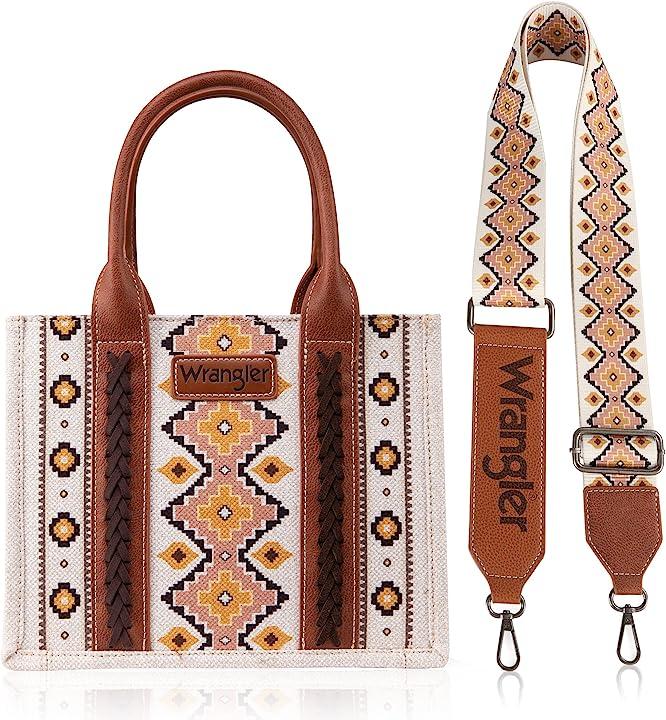 Wrangler Cream Southwestern Print Small Canvas Tote/Crossbody WG2202-8120SCF
