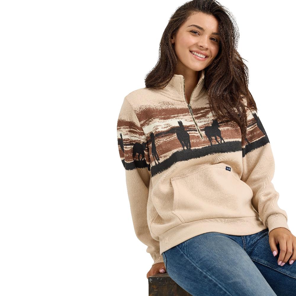 Wrangler Cream With Horses Women's Western Quarter Zip Sweatshirt 112367394