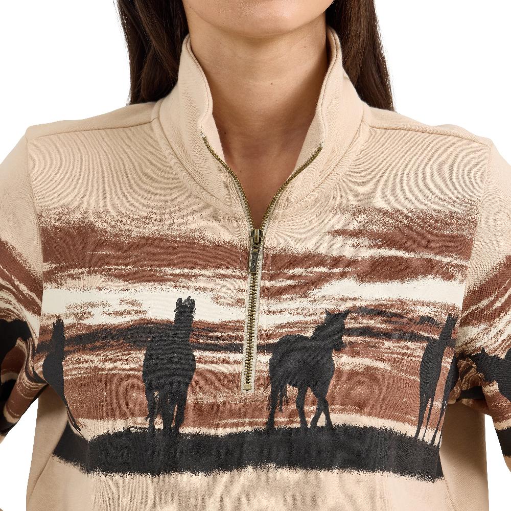 Wrangler Cream With Horses Women's Western Quarter Zip Sweatshirt 112367394