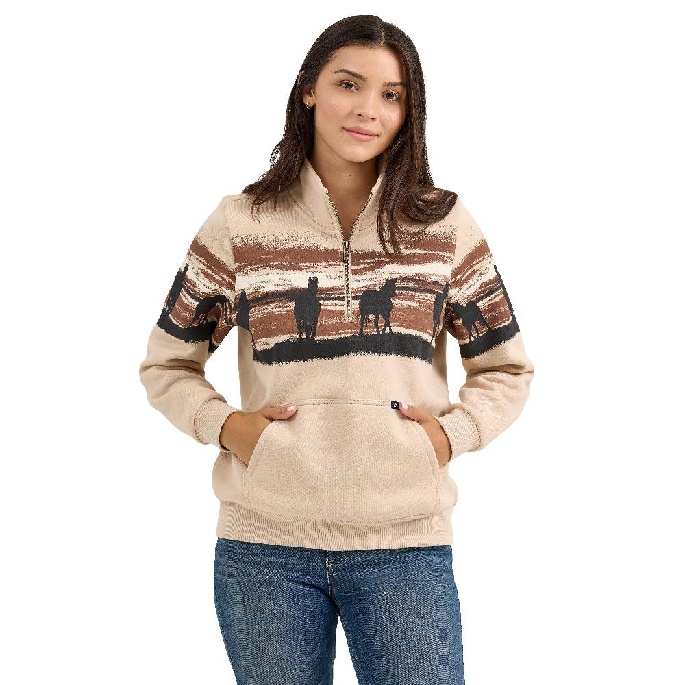 Wrangler Cream With Horses Women's Western Quarter Zip Sweatshirt 112367394