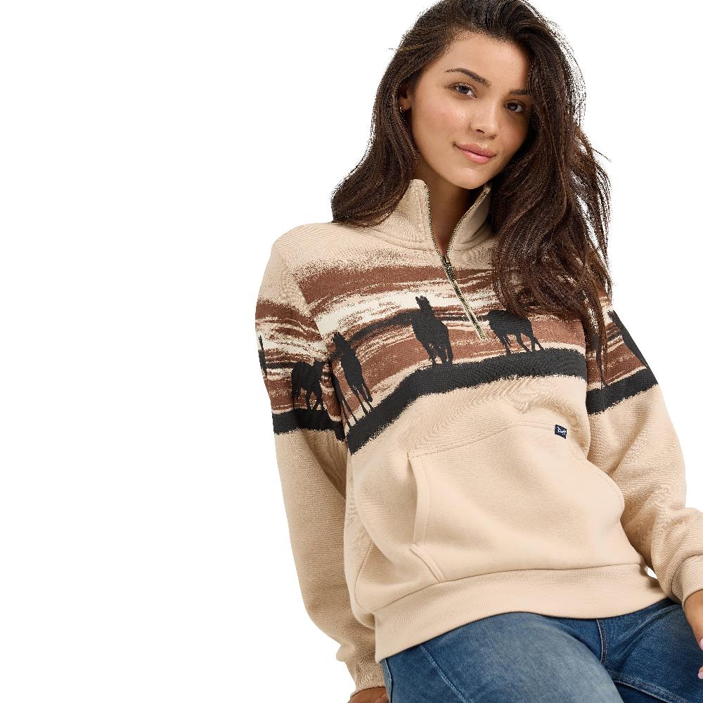 Wrangler Cream with Horses Women's Western Quarter Zip Sweatshirt 112367394