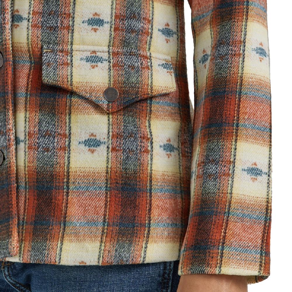 Wrangler Creamy Red Plaid With Western Print Women's Blazer Coat With Spread Collar 112353149