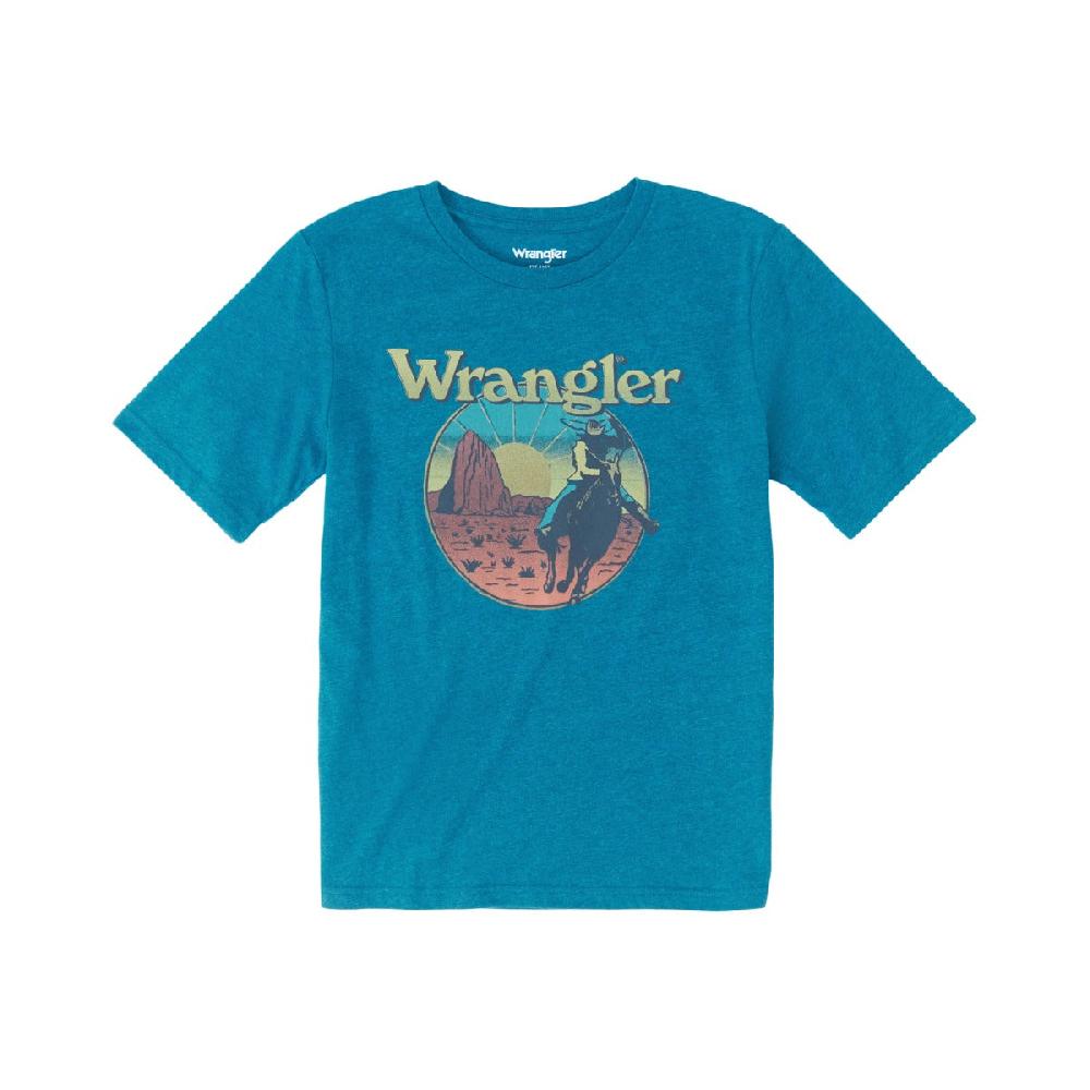 Wrangler Cyan Pepper Heather Cowboy Scene Boys Short Sleeve Graphic T-Shirt 112350078