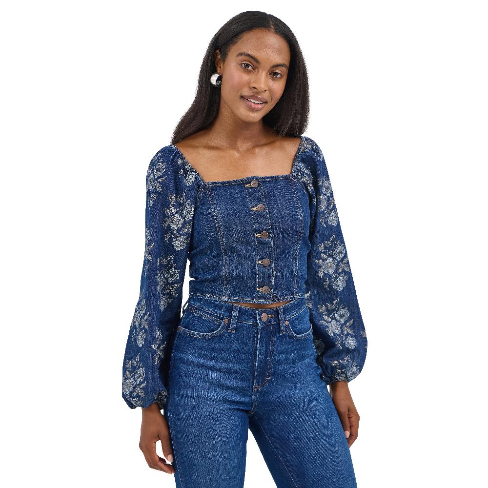 Wrangler Dark Denim Retro Denim Cropped Blouse 112368280