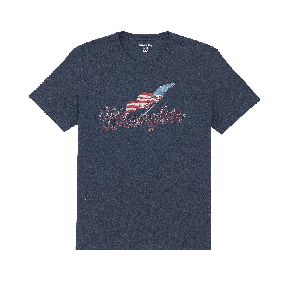 Wrangler Dark Sapphire Heather Men's Wrangler Logo with Flag Short Sleeve Graphic T-Shirt 112365659