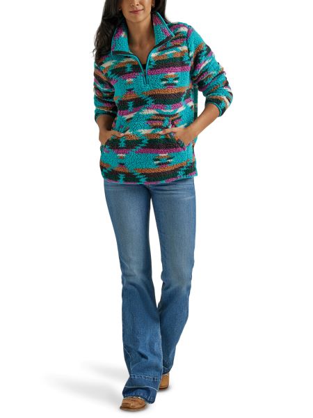 Wrangler Dark Teal Retro 1/4 Zip Women's Sherpa Pullover 112339578