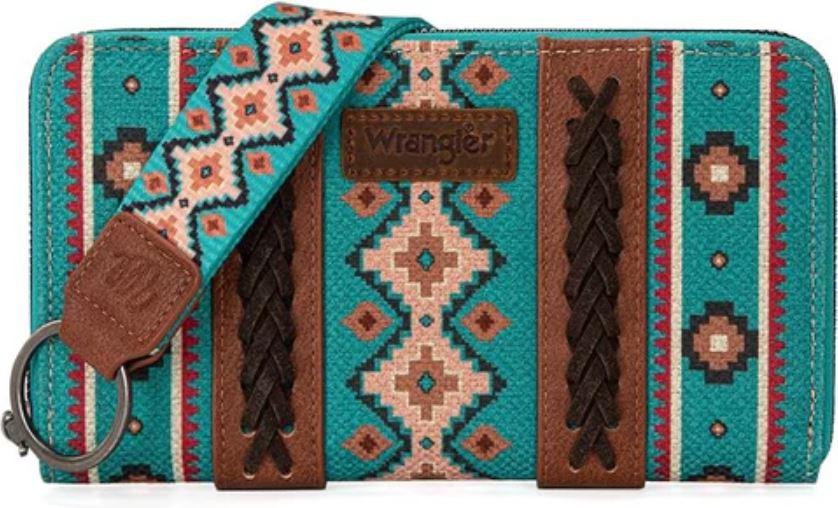 Wrangler Dark Turquoise Aztec Print Wallet Purse/Clutch/Wristlet with Credit Card Holder WG2203-W006DTQ