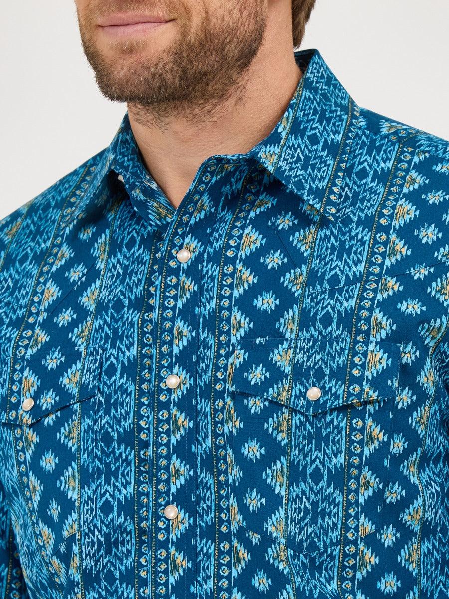 Wrangler Deep Lake Print Checotah Men's Spread Collar Longsleeve Snap Shirt 112359440