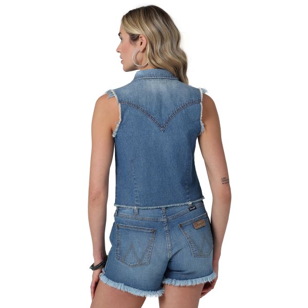 Wrangler Denim Sleeveless Frayed Women's Crop Shirt 112332237
