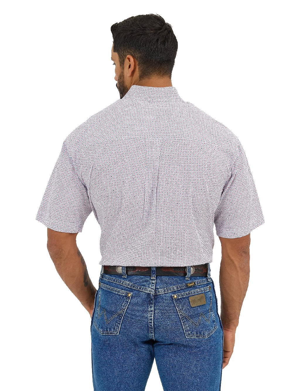 Wrangler Diam Blue Red George Strait Men's Collared Short Sleeve One Pocket Button Down Shirt 112365406