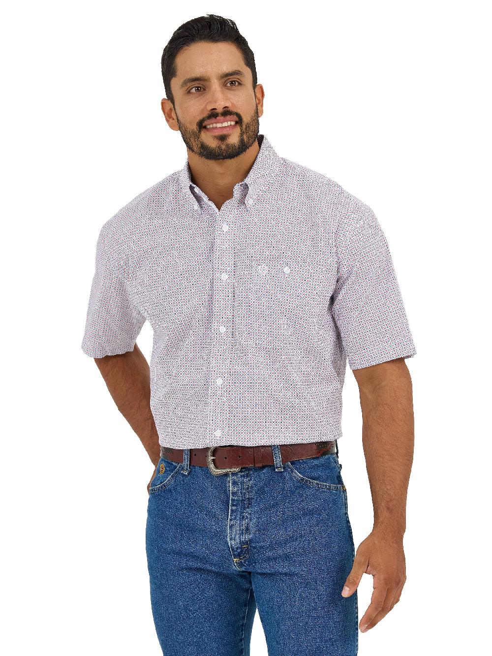 Wrangler Diam Blue Red George Strait Men's Collared Short Sleeve One Pocket Button Down Shirt 112365406