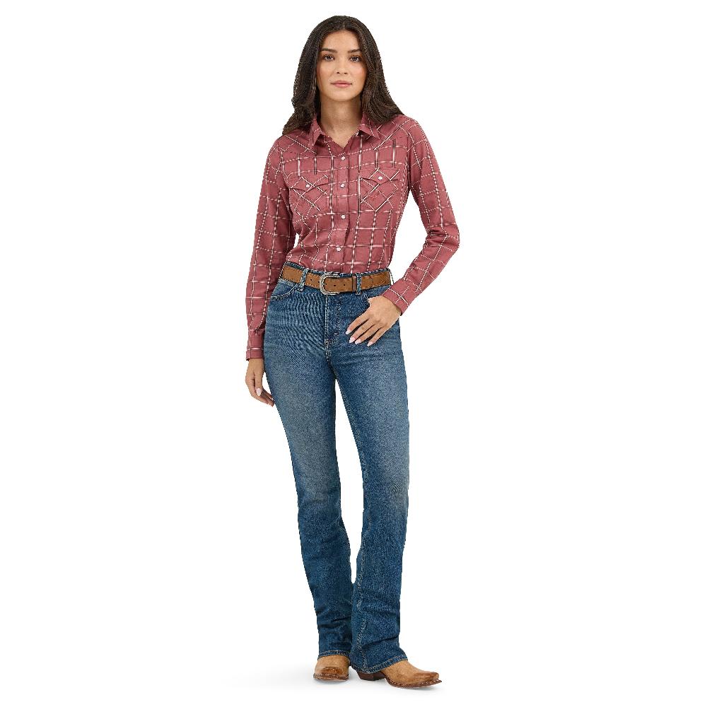 Wrangler Dusk Wine Plaid Essential Women's Collared Longsleeve Western Snap Top 112371683