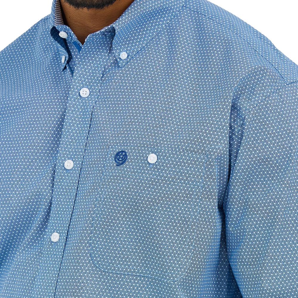 Wrangler Dusty Blue Microdot George Strait Men's Collared Longsleeve Button Down 1 Pocket Shirt 112365377