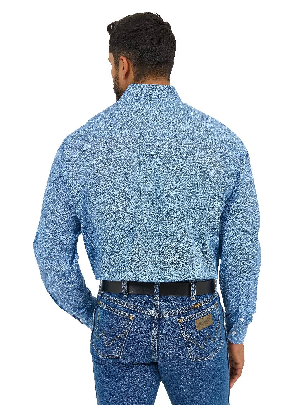 Wrangler Dusty Blue Microdot George Strait Men's Collared Longsleeve Button Down 1 Pocket Shirt 112365377