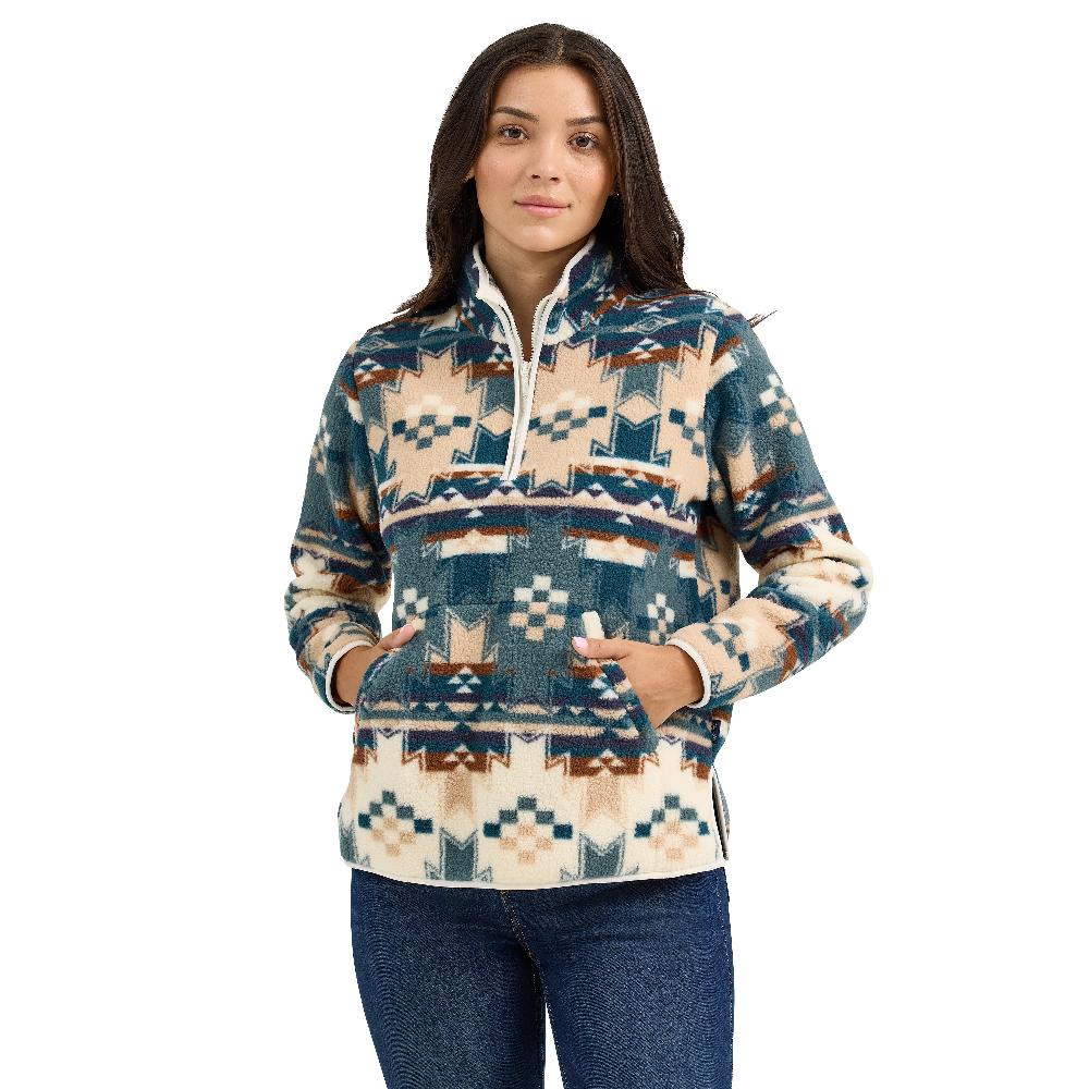 Wrangler Dusty Blue Retro Quarter Ziip Sherpa Women's Pullover Jacket 112367283
