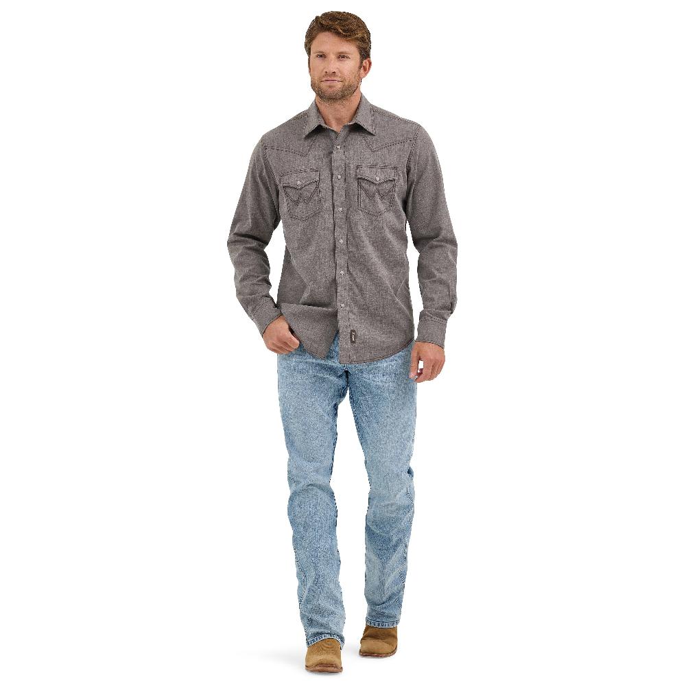 Wrangler Dusty Brown Retro Premium Men's Western Snap Solid Shirt 112368219