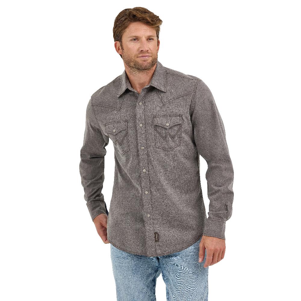 Wrangler Dusty Brown Retro Premium Men's Western Snap Solid Shirt 112368219