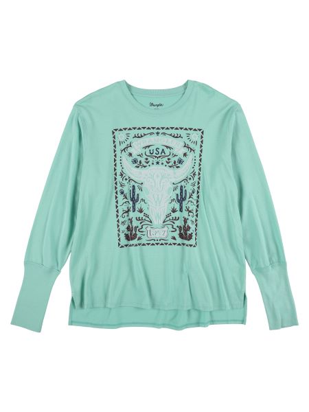 Wrangler Dusty Jade Retro Women's Long Sleeve Graphic Tee 112335497