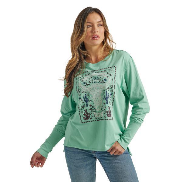 Wrangler Dusty Jade Retro Women's Long Sleeve Graphic Tee 112335497