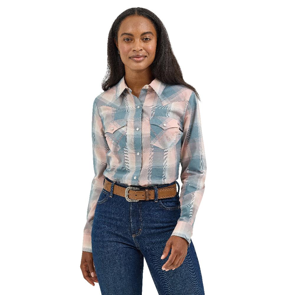 Wrangler Dusty Pink Plaid Women's Collared Essential Long Sleeve Western Top 112367213