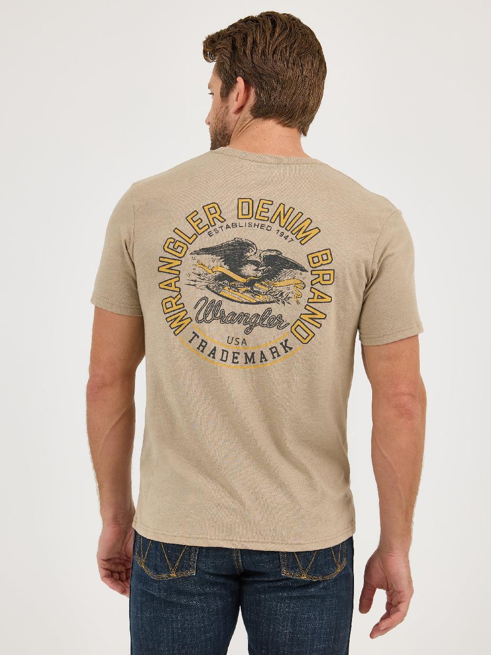 Wrangler Eagle Brown Men's Back Graphic Wrangler Denim Brand Short Sleeve T-Shirt 112361900