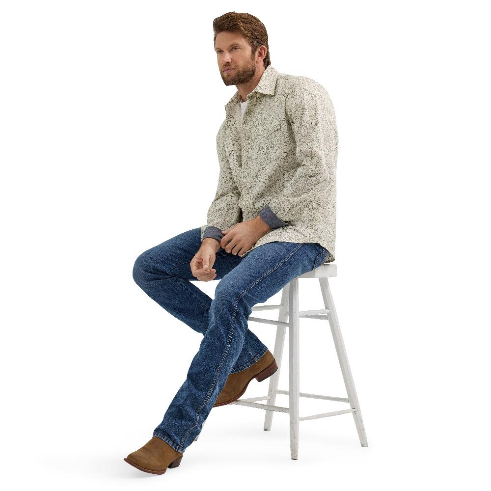 Wrangler Ecru/Olive Paisley Retro Premium Men's Collared Long Sleeve Snap Western Shirt 112365628